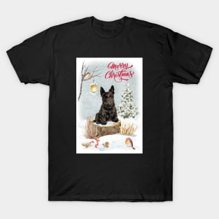 Scottish Terrier Scottie Merry Christmas Santa Dog Holiday Greeting T-Shirt